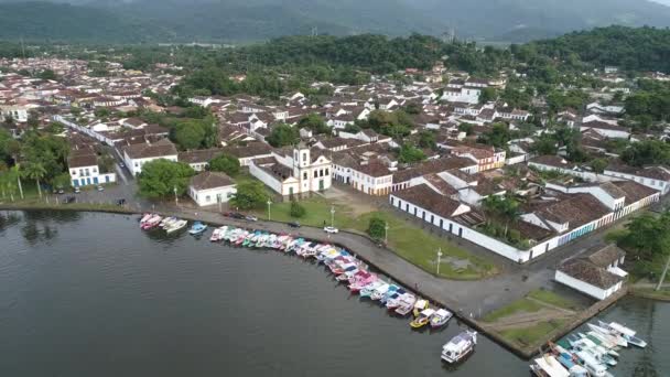 Widok Lotu Ptaka Historycznego Centrum Paraty Rio Janeiro Brazylia Łodzi — Wideo stockowe