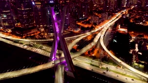 Luchtfoto Van Het Stadsleven Nachts Groot Landschap — Stockvideo