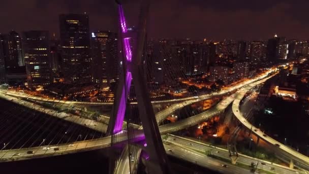 Вид Воздуха Городскую Жизнь Ночью Большой Пейзаж — стоковое видео