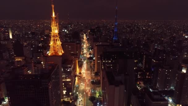 Gece Şehir Yaşamının Havadan Görünüşü Harika Manzara — Stok video