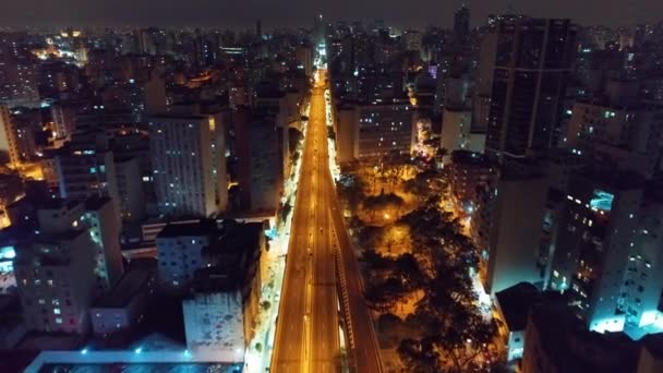 Gece Şehir Yaşamının Havadan Görünüşü Harika Manzara — Stok video