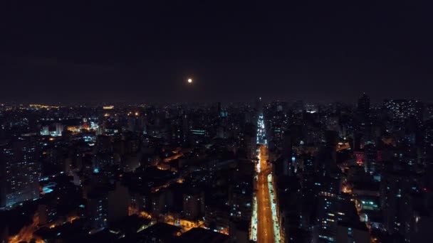 Аерофотозйомка Сцени Міського Життя Вночі Великий Пейзаж — стокове відео