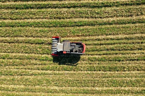 Oogstmachine Werkt Het Maïsveld Agro Zaken Groot Landschap — Stockfoto