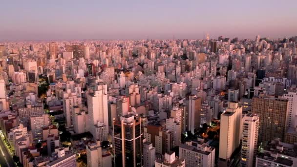 Vista Aérea Escena Vida Ciudad Con Horizonte Noche Gran Paisaje — Vídeos de Stock