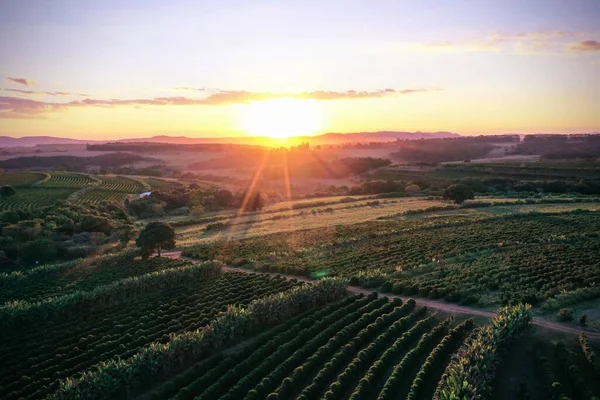 Vista Aérea Del Cielo Dramático Rancho Escena Vida Rural Paisaje —  Fotos de Stock