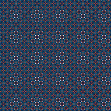 Geometrik dikişsiz desen. Lüks Mavi, parmak izi, tekstil, dekor, kumaş için beyaz ve turuncu tasarım. Çemberin detayları ve eşkenar dörtgen. Kaleydoskop. Renkli soyut arkaplan, kusursuz desen