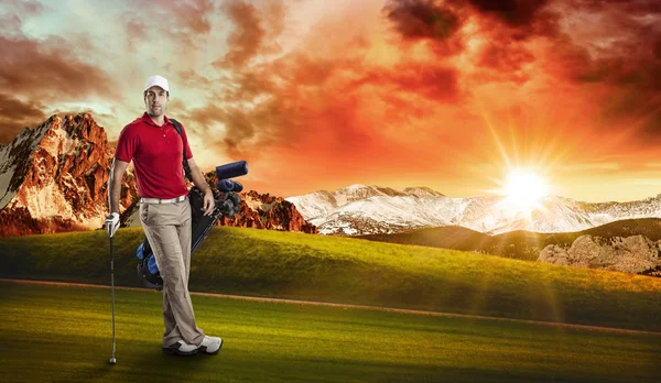 Golf Player in a red shirt — Stock Photo, Image