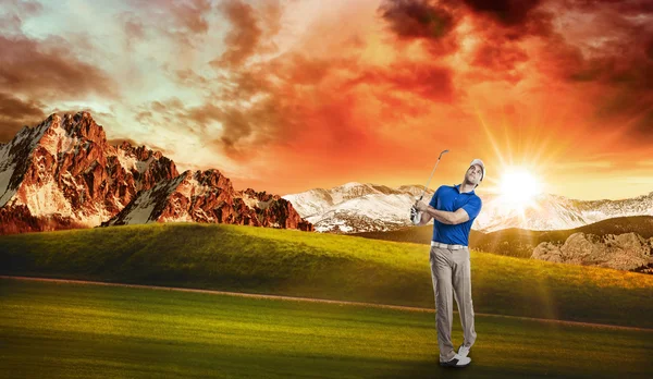 Golf Player in a blue shirt — Stock Photo, Image