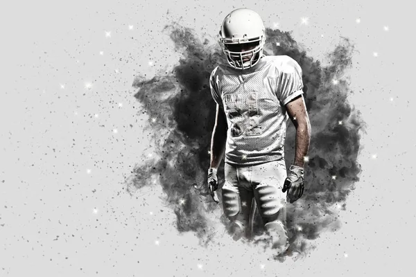 Football Player coming out of a blast of smoke — Stock Photo, Image