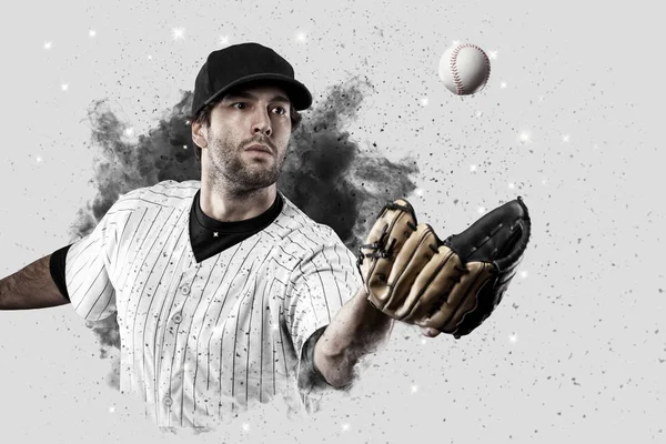 Giocatore di baseball che esce da un'esplosione di fumo — Foto Stock