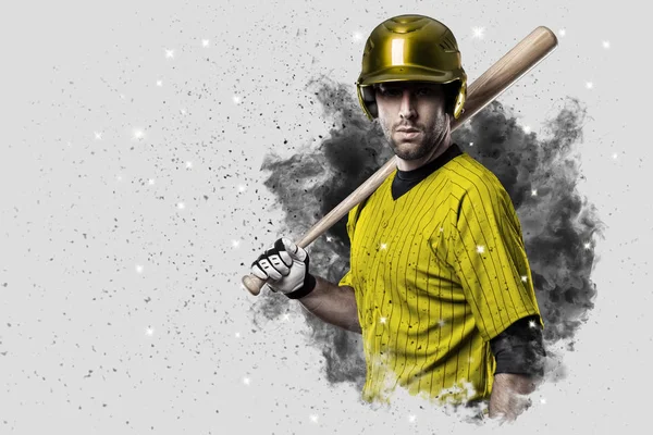 Baseball Player coming out of a blast of smoke — Stock Photo, Image