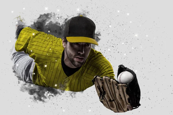 Baseball játékos jön ki egy robbanás, füst — Stock Fotó