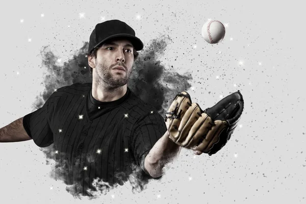 Giocatore di baseball che esce da un'esplosione di fumo — Foto Stock