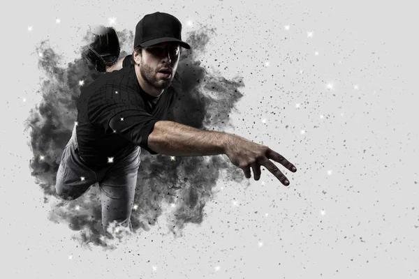 Baseball Player coming out of a blast of smoke — Stock Photo, Image