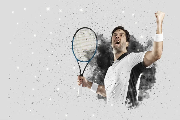 Tennis Player coming out of a blast of smoke . — Stock Photo, Image