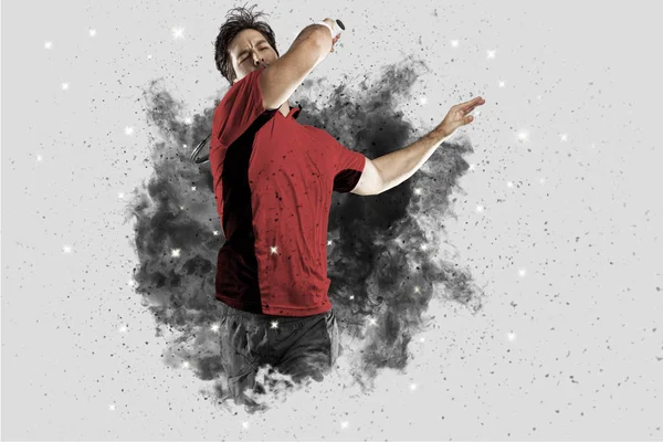 Duman bir patlama dışarı geliyor tenis oyuncusu .