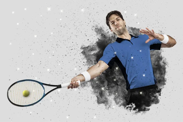 Tennis Player coming out of a blast of smoke . — Stock Photo, Image