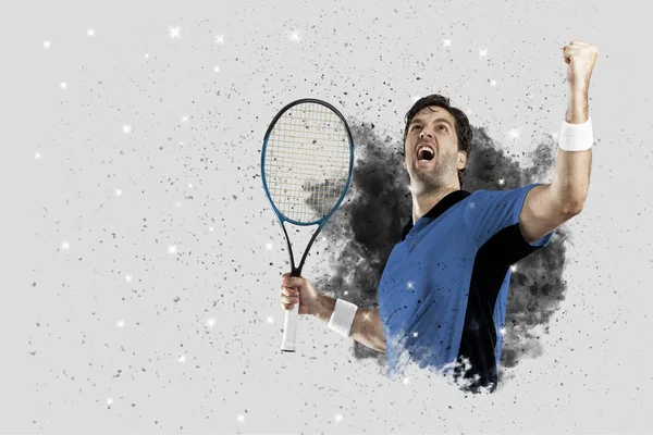 Tennis Player coming out of a blast of smoke . — Stock Photo, Image