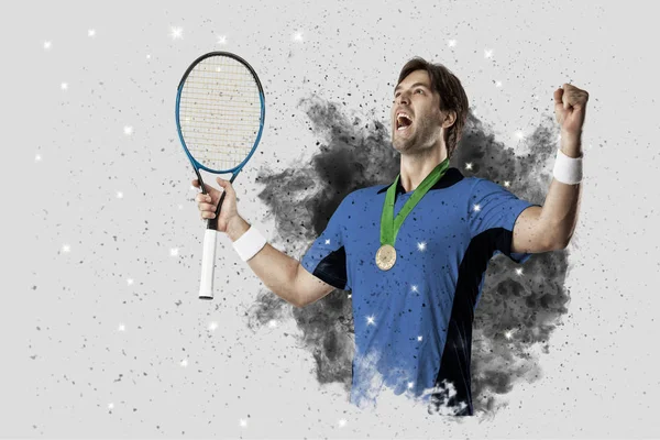 Tennis Player coming out of a blast of smoke . — Stock Photo, Image