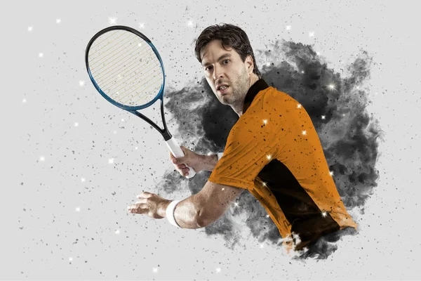 Tennisser die zijn coming out van een explosie van rook . — Stockfoto