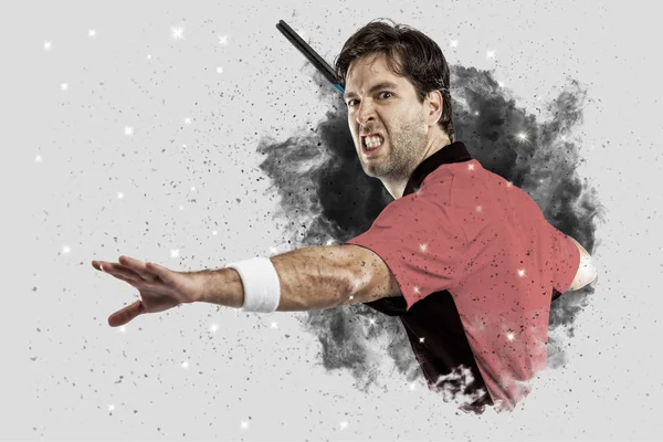 Tennis Player coming out of a blast of smoke . — Stock Photo, Image