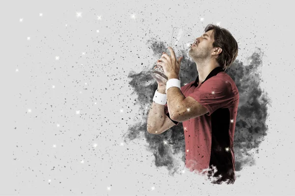 Duman bir patlama dışarı geliyor tenis oyuncusu .