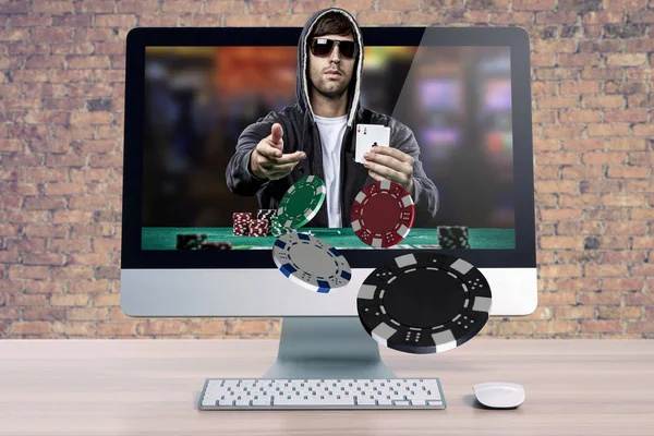 Jogador de poker online — Fotografia de Stock