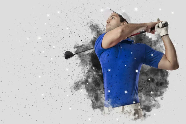 Golf Player coming out of a blast of smoke