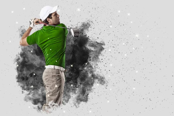 Golf Player coming out of a blast of smoke — Stock Photo, Image
