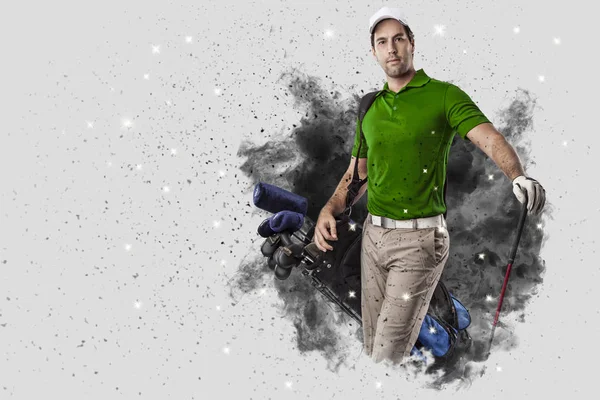 Golf Player coming out of a blast of smoke