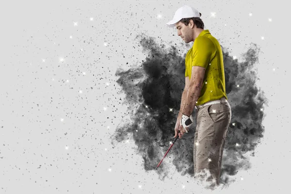 Jugador de golf saliendo de una ráfaga de humo — Foto de Stock