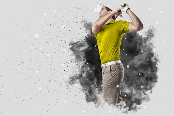 Golf Player coming out of a blast of smoke