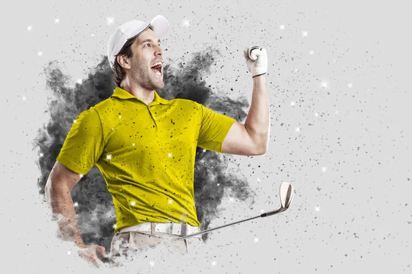 Golf Player coming out of a blast of smoke