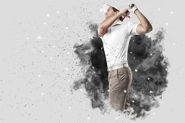 Golf Player coming out of a blast of smoke