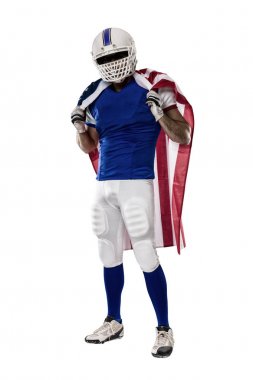 Futbolcu mavi bir üniforma ile