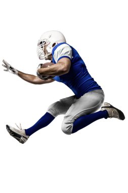 Futbolcu mavi bir üniforma ile