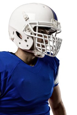 Futbolcu mavi bir üniforma ile