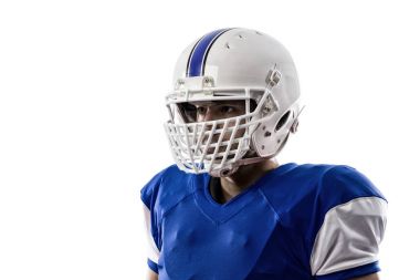 Futbolcu mavi bir üniforma ile