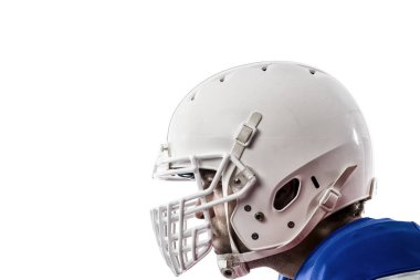 Futbolcu mavi bir üniforma ile