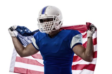 Futbolcu mavi bir üniforma ile