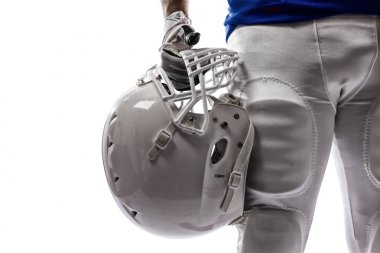 Futbolcu mavi bir üniforma ile