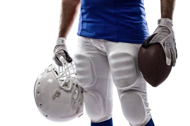 Futbolcu mavi bir üniforma ile