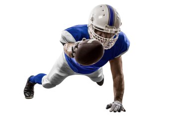 Futbolcu mavi bir üniforma ile