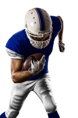 Futbolcu mavi bir üniforma ile