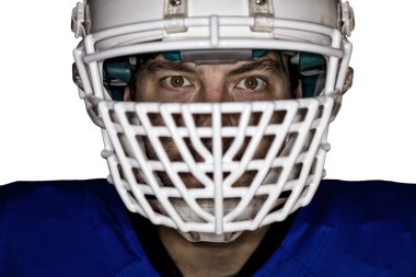 Futbolcu mavi bir üniforma ile