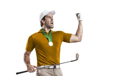 Golf oyuncu turuncu gömlekli