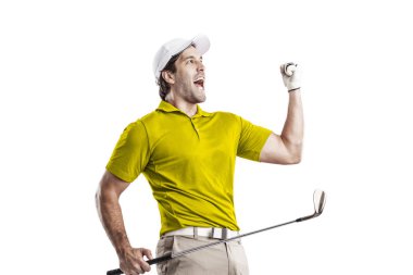 Golf oyuncu sarı gömlekli