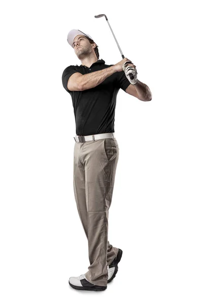 Golf oyuncu siyah gömlekli — Stok fotoğraf