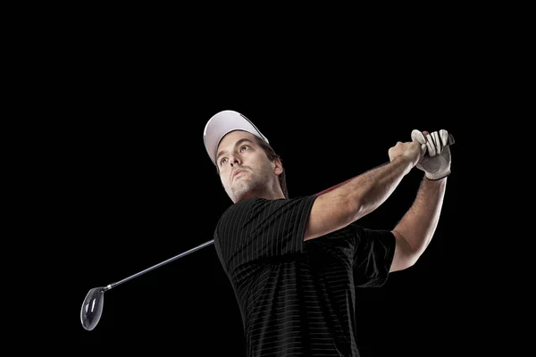 Golf oyuncu siyah gömlekli — Stok fotoğraf