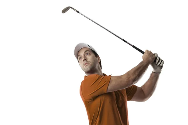 Golfspeler in een oranje shirt — Stockfoto